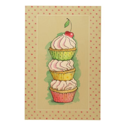 Watercolor cupcakes Kitchen illustration Wood Wall Art