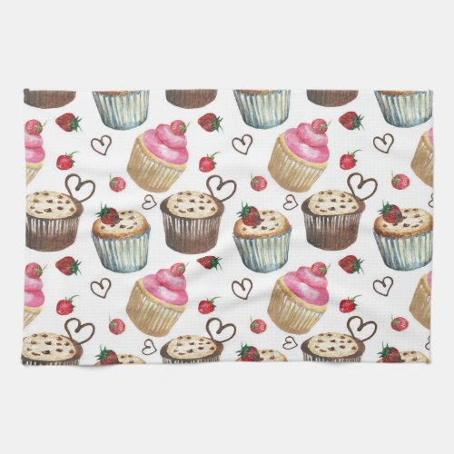 Watercolor cupcakes kitchen towel