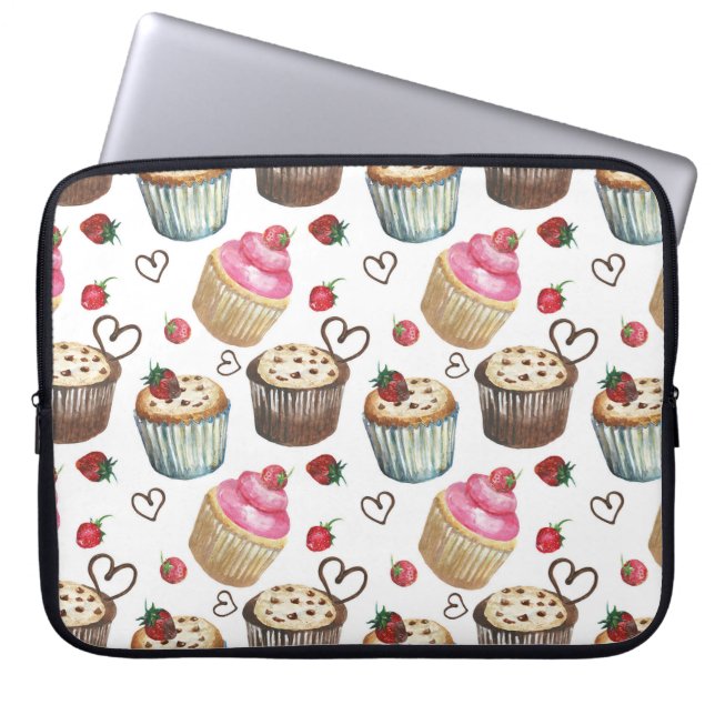 Watercolor cupcakes laptop sleeve (Front)
