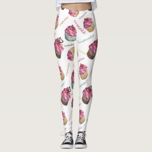 Watercolor cupcakes leggings