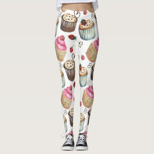 Watercolor cupcakes leggings