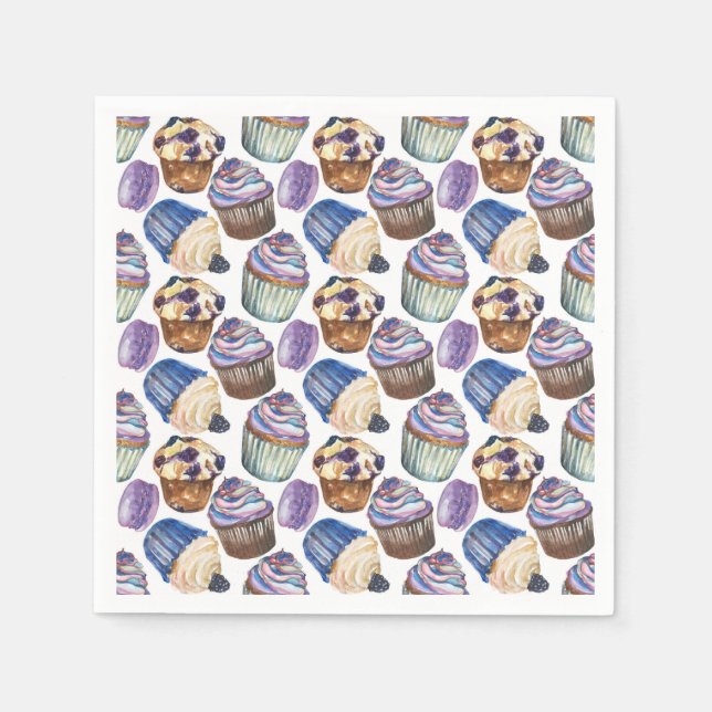 Watercolor cupcakes paper napkins (Front)