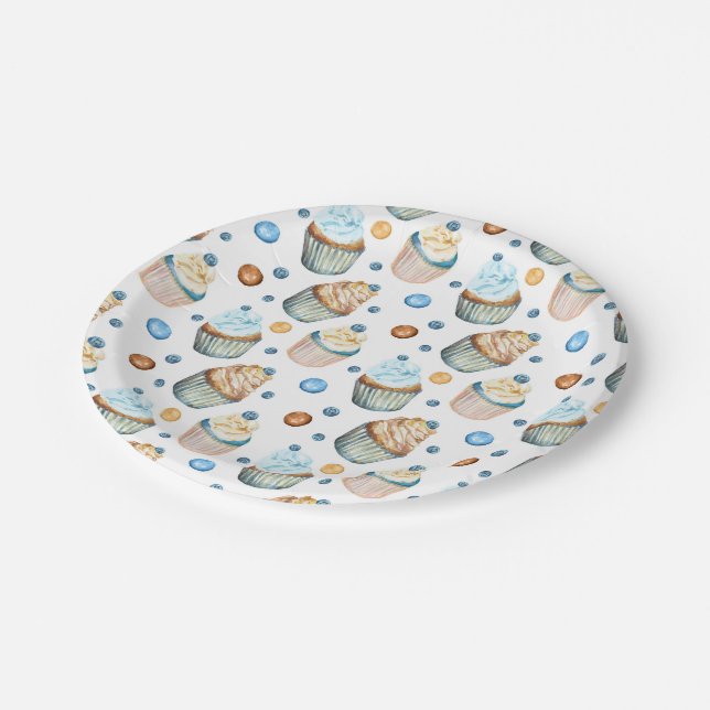 Watercolor cupcakes paper plates (Angled)