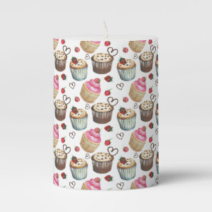 Watercolor cupcakes pillar candle