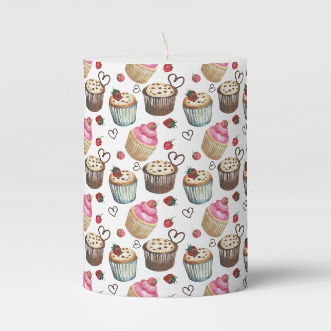 Watercolor cupcakes pillar candle (Front)