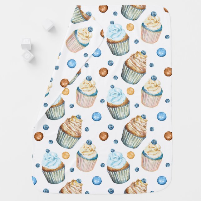 Watercolor cupcakes receiving blanket (In Situ)