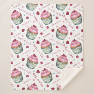 Watercolor cupcakes sherpa blanket