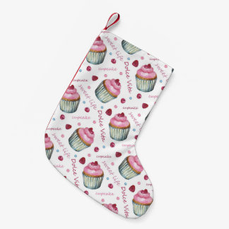 Watercolor cupcakes small christmas stocking