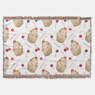 Watercolor cupcakes throw blanket