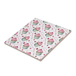 Watercolor cupcakes tile