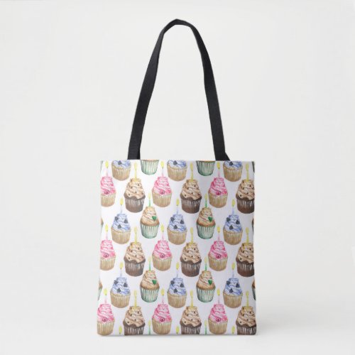 Watercolor cupcakes tote bag