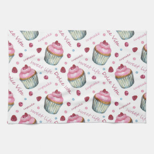 Watercolor cupcakes towel
