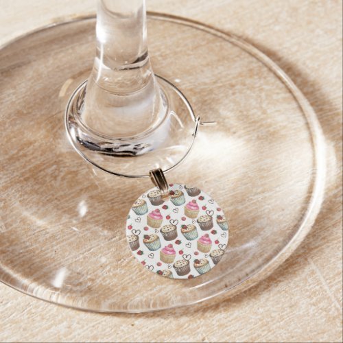 Watercolor cupcakes wine glass charm