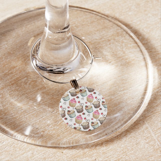 Watercolor cupcakes wine glass charm (In Situ)
