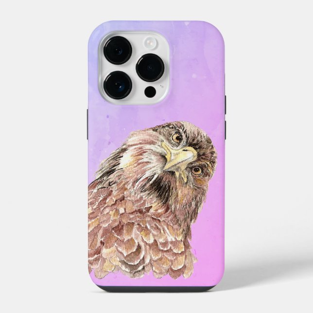 Watercolor Curious Judgemental Hawk Funny Bird Art iPhone Case (Back)