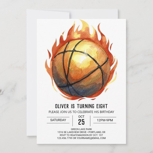 Watercolor Custom Boho Basketball Birthday Invitation (Front)