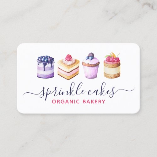 Watercolor Custom Cakes And Sweets Bakery  Business Card