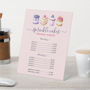 Watercolor Custom Cakes And Sweets Price List Pedestal Sign