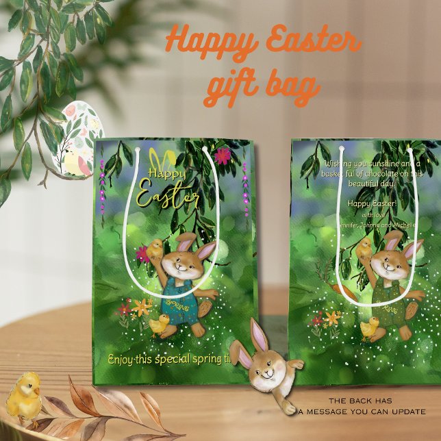 Watercolor Custom Easter bunny  Medium Gift Bag ( Watercolor Custom Easter bunny Medium Gift Bag)
