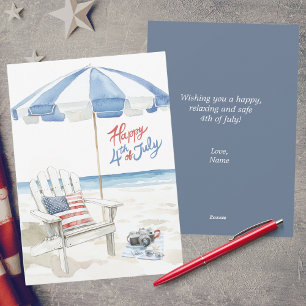 Watercolor Custom Happy 4th of July Beach Scene Holiday Card