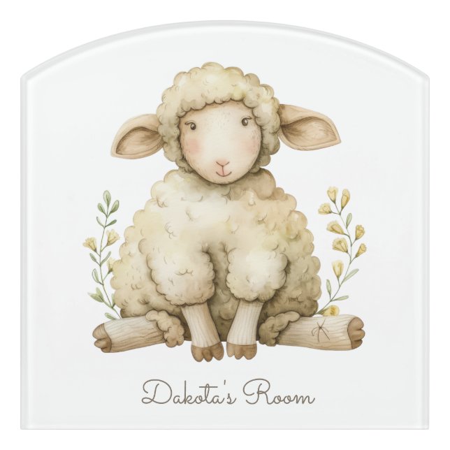 Watercolor Custom Lamb Sheep Nursery  Kid's Room  Door Sign (Contour Front)