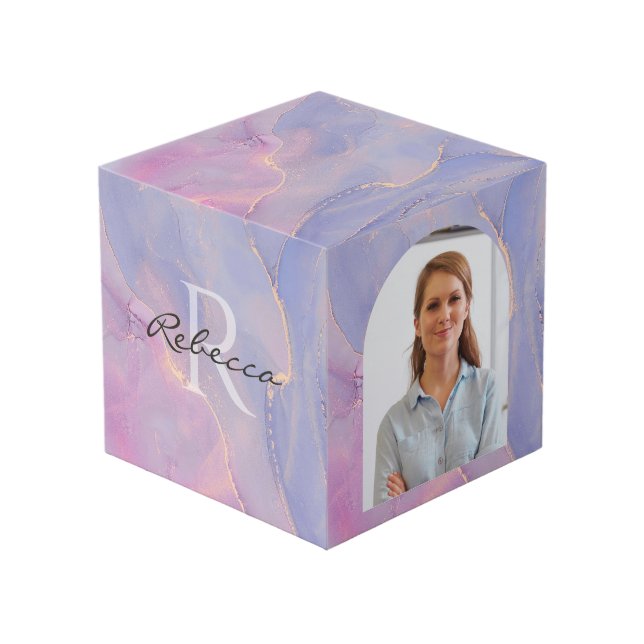 Watercolor Custom Name Monogram Cube (Front Angled)