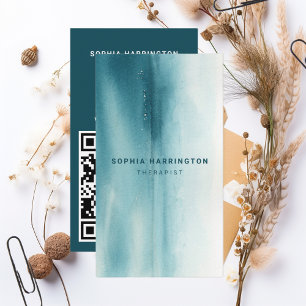 Watercolor Custom QR Code Scannable Therapist Business Card