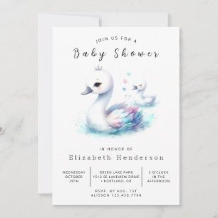Watercolor Custom Swan Baby Shower Invitation