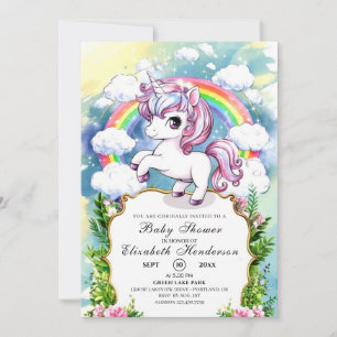 Watercolor Custom Unicorn Baby Shower Invitation