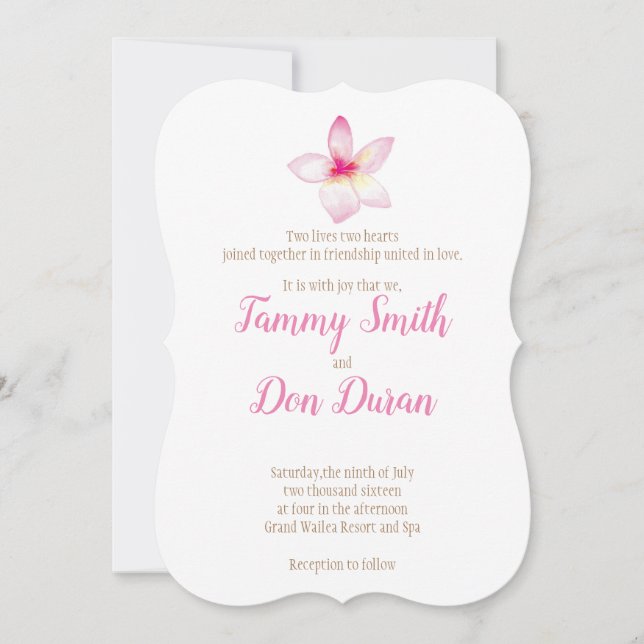 Watercolor Customizable Plumeria Invitation (Front)