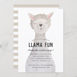 Watercolor cute alpaca. Llama fun birthday party I Invitation