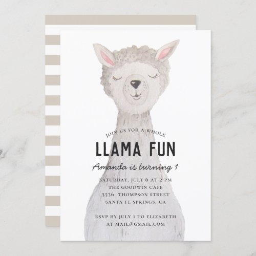 Watercolor cute alpaca Llama fun birthday party I Invitation