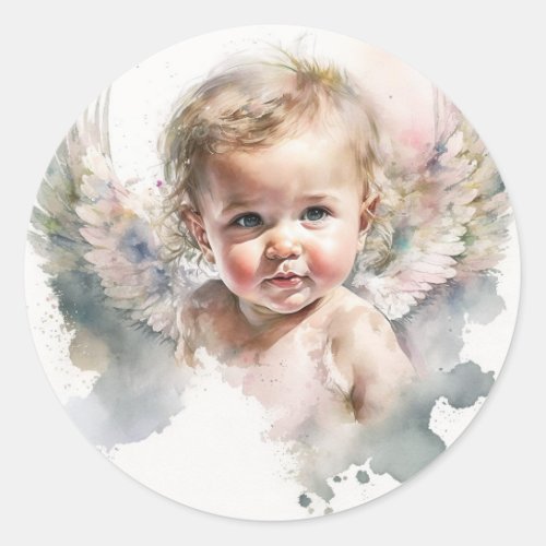 Watercolor cute Angel Baby Baptism  Classic Round Sticker