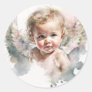 Watercolor cute Angel Baby Baptism  Classic Round Sticker