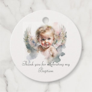 Watercolor cute Angel Baby Baptism Favor Tags