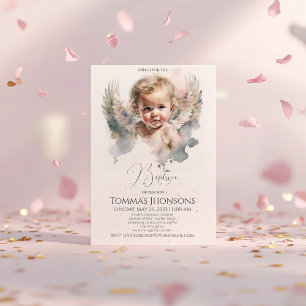 Watercolor cute Angel Baby Baptism Invitation