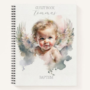 Watercolor cute Angel Baby Baptism Notebook