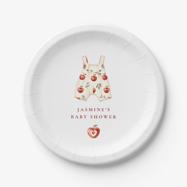 Watercolor cute Apple Romper Baby Shower  Paper Plates (Front)