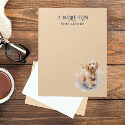 Watercolor Cute Apricot Goldendoodle Monogrammed Notepad