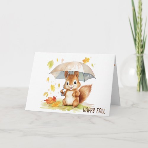 Watercolor Cute Autumn Squirrel Card