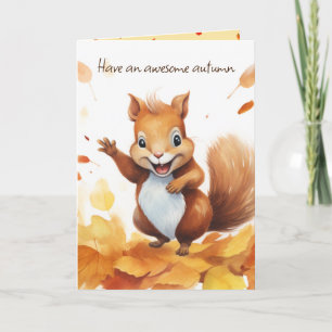 Watercolor Cute Autumn Squirrel Card