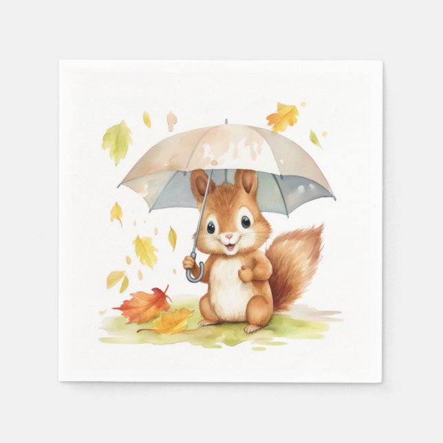 Watercolor Cute Autumn Squirrel Napkins (Front)