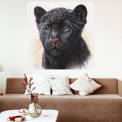 Watercolor Cute Baby Black Panther Illustration Canvas Print