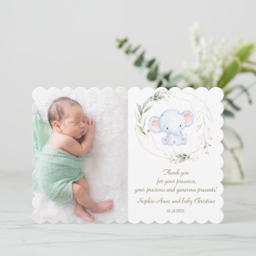 Watercolor Cute Baby Elephant Safari Baby Shower  Thank You Card