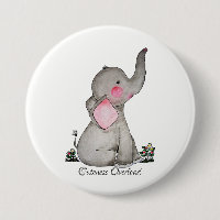 Watercolor Cute Baby Elephant With Blush & Flowers