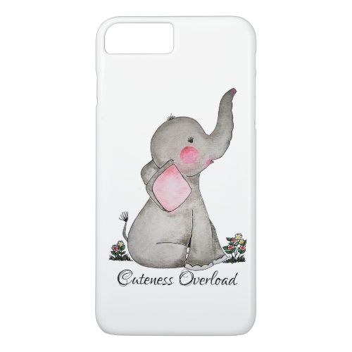 Watercolor Cute Baby Elephant With Blush  Flowers iPhone 8 Plus7 Plus Case