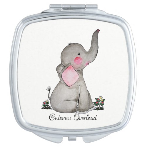 Watercolor Cute Baby Elephant With Blush  Flowers Compact Mirror