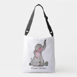 Watercolor Cute Baby Elephant With Blush &amp; Flowers Crossbody Bag