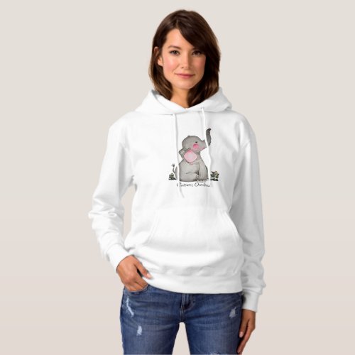 Watercolor Cute Baby Elephant With Blush  Flowers Hoodie