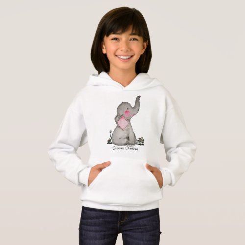 Watercolor Cute Baby Elephant With Blush  Flowers Hoodie